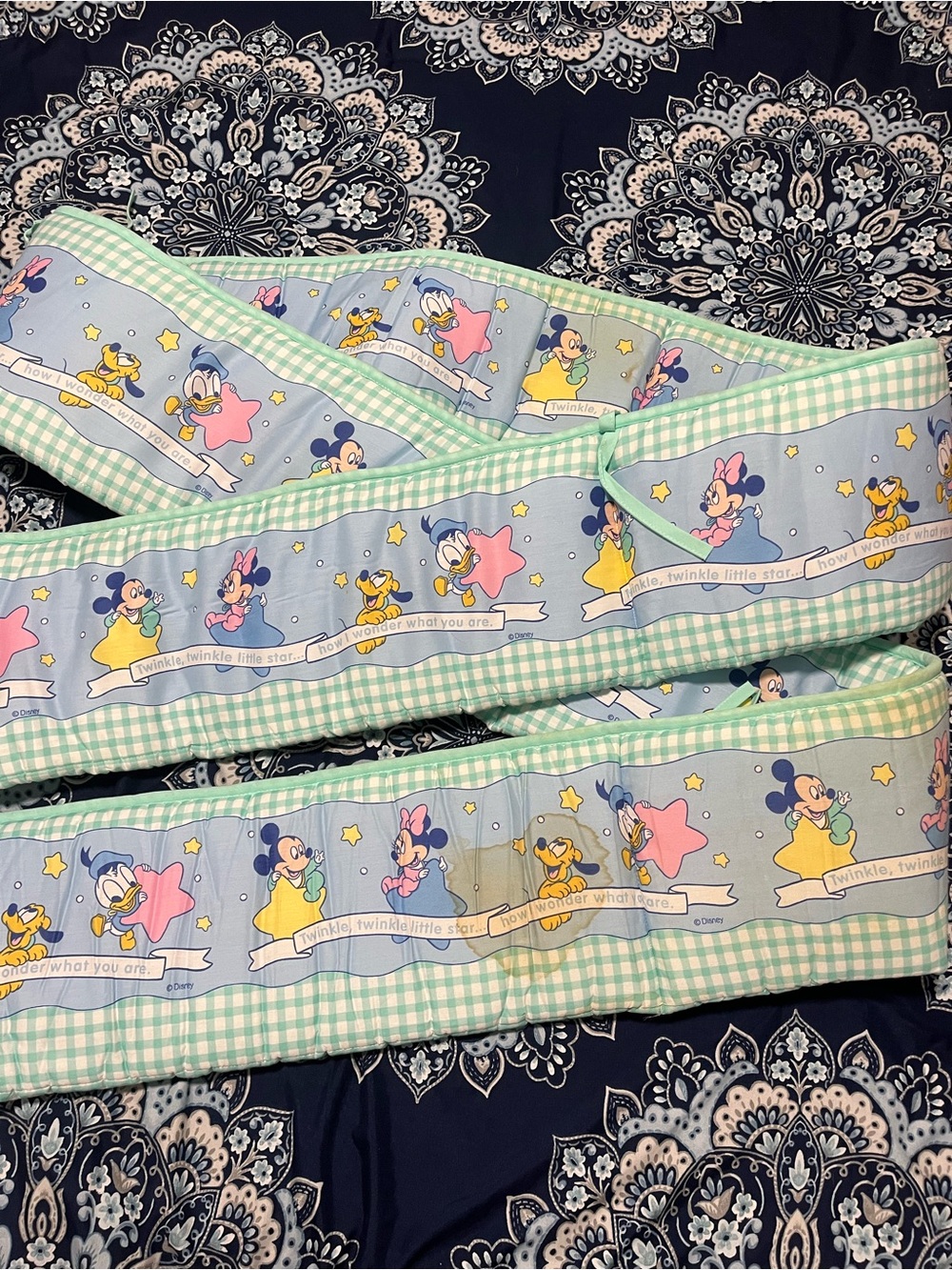 Vintage 1990s Disney Babies Twinkle Twinkle Little Star crib bumper (STAINED)